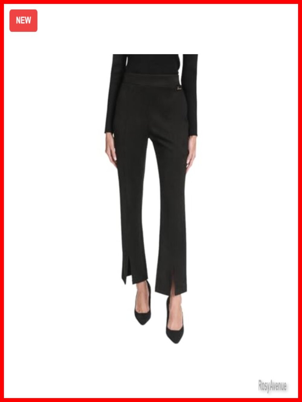 Faux Suede Split Front Pull On Pants Straight Leg Mid Rise Fitted